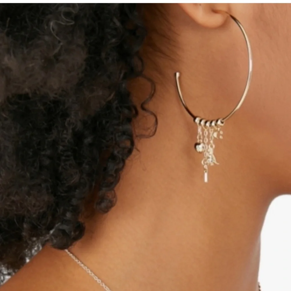 COACH DANGLE MULTI CHARM LARGE HOOP EARRINGS - Picture 5 of 8